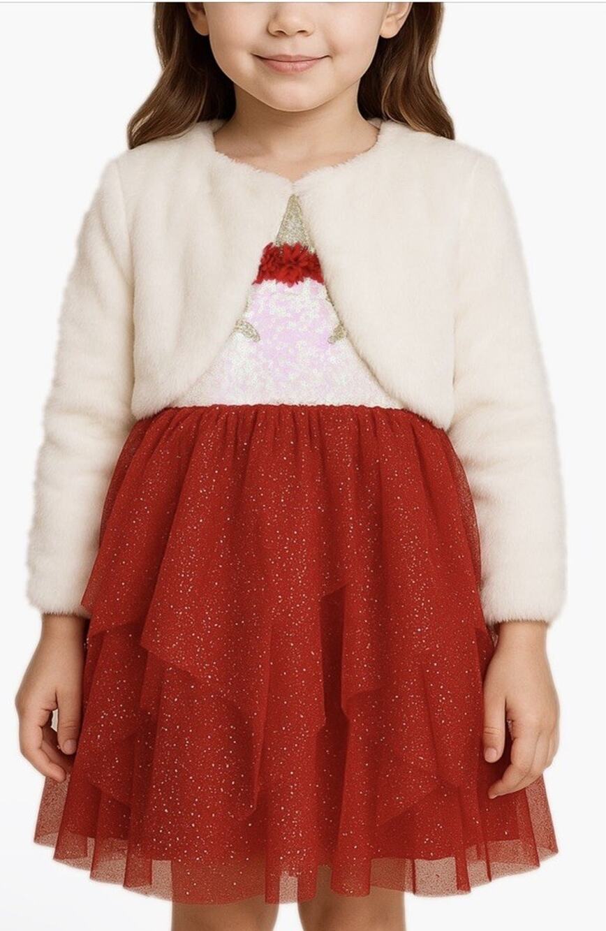 Zunie Girls Unicorn Party Dress & Faux Fur Cardigan Set Sz 6 NWT